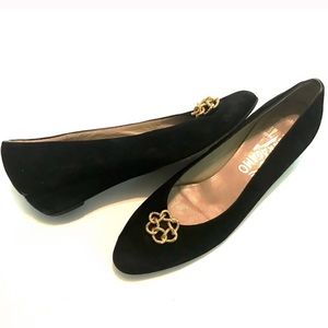 SALVATORE FERRAGAMO | Black and Gold Wedge Pumps